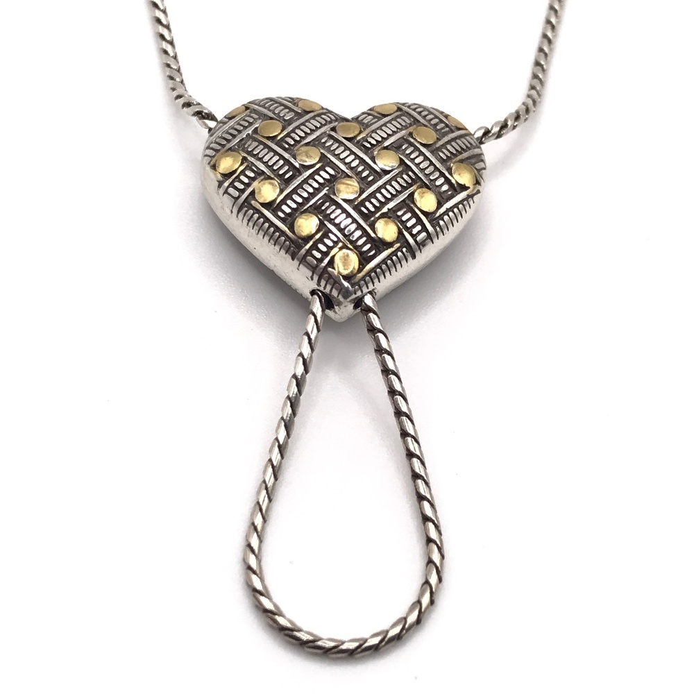 Brighton Necklace Lariat Heart Gold & Silver Plate Reversible Crystal 23 inch